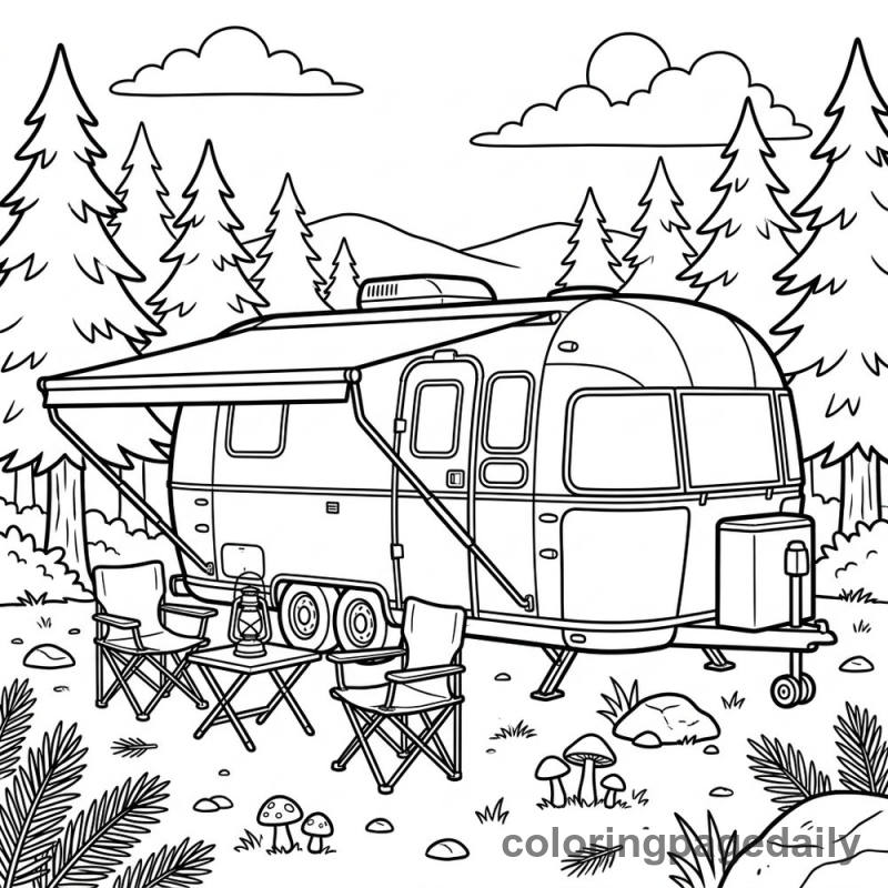 Vintage Airstream Camper Trailer - Daily printable coloring page in Vehicle category