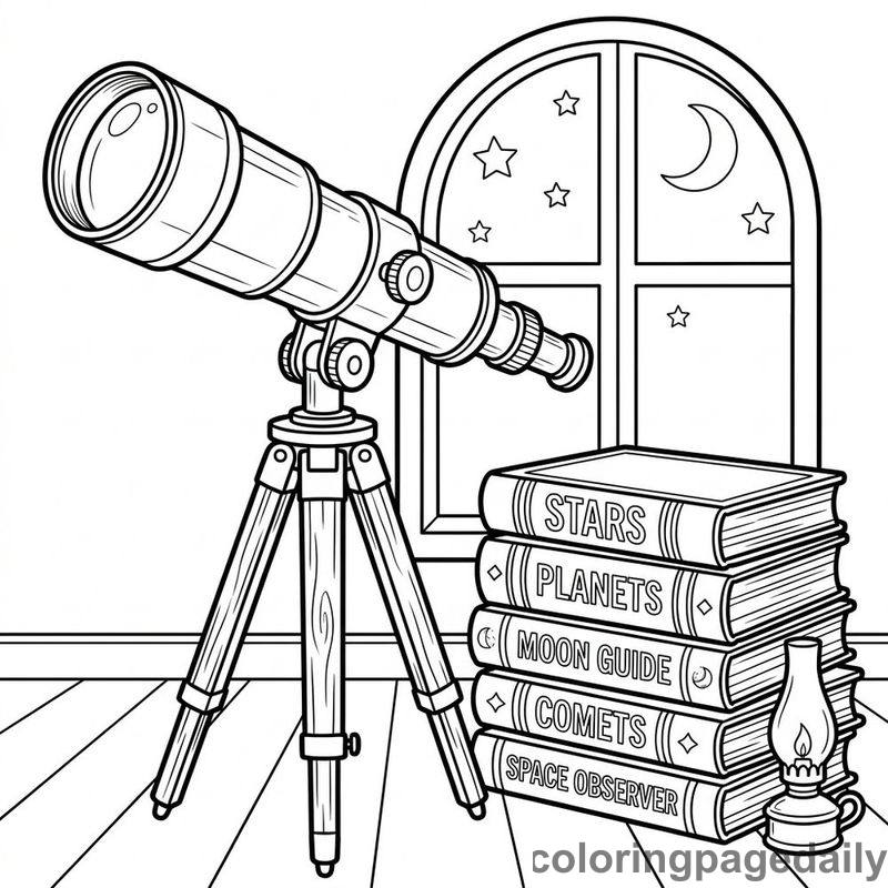 Vintage Astronomy Telescope Observation - Daily printable coloring page in Robots and STEM category