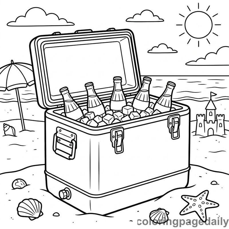 Vintage Beach Camping Cooler - Daily printable coloring page in Summer Vacation category