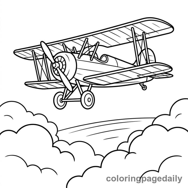 Vintage Biplane Flight - Daily printable coloring page in Vehicle category