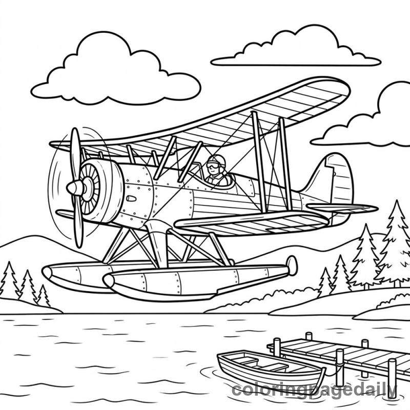 Vintage Biplane Flying - Daily printable coloring page in Vehicle category
