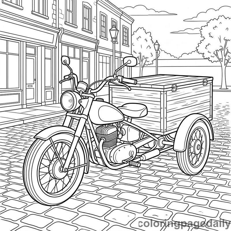 Vintage Delivery Motorcycle - Daily printable coloring page in Vehicle category