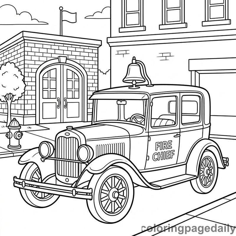 Vintage Fire Chief Car - Daily printable coloring page in Vehicle category
