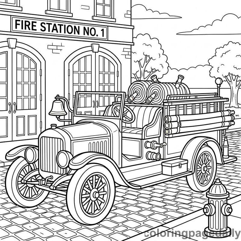 Vintage Fire Engine Truck - Daily printable coloring page in Vehicle category