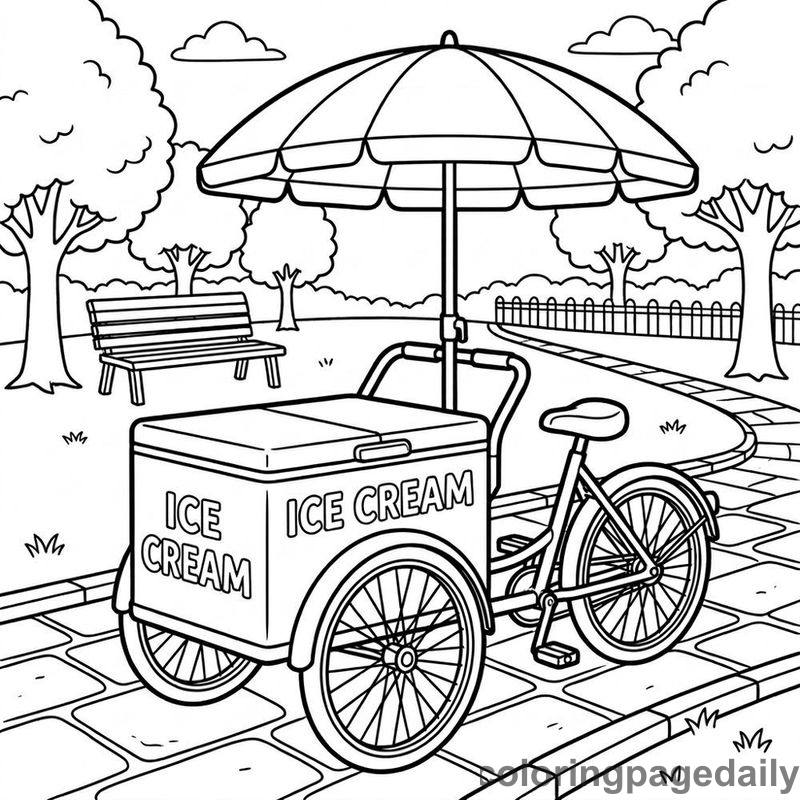 Vintage Ice Cream Tricycle - Daily printable coloring page in Vehicle category