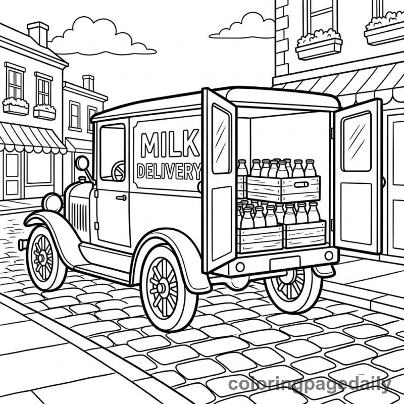Vintage Milk Delivery Truck - Daily printable coloring page in Vehicle category