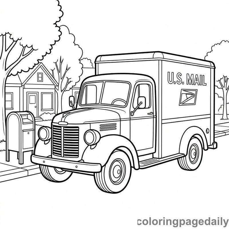 Vintage Postal Delivery Truck - Daily printable coloring page in Vehicle category