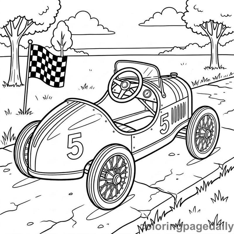 Vintage Racing Pedal Car - Daily printable coloring page in Vehicle category
