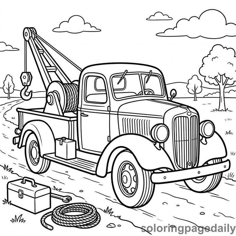 Vintage Tow Truck - Daily printable coloring page in Vehicle category