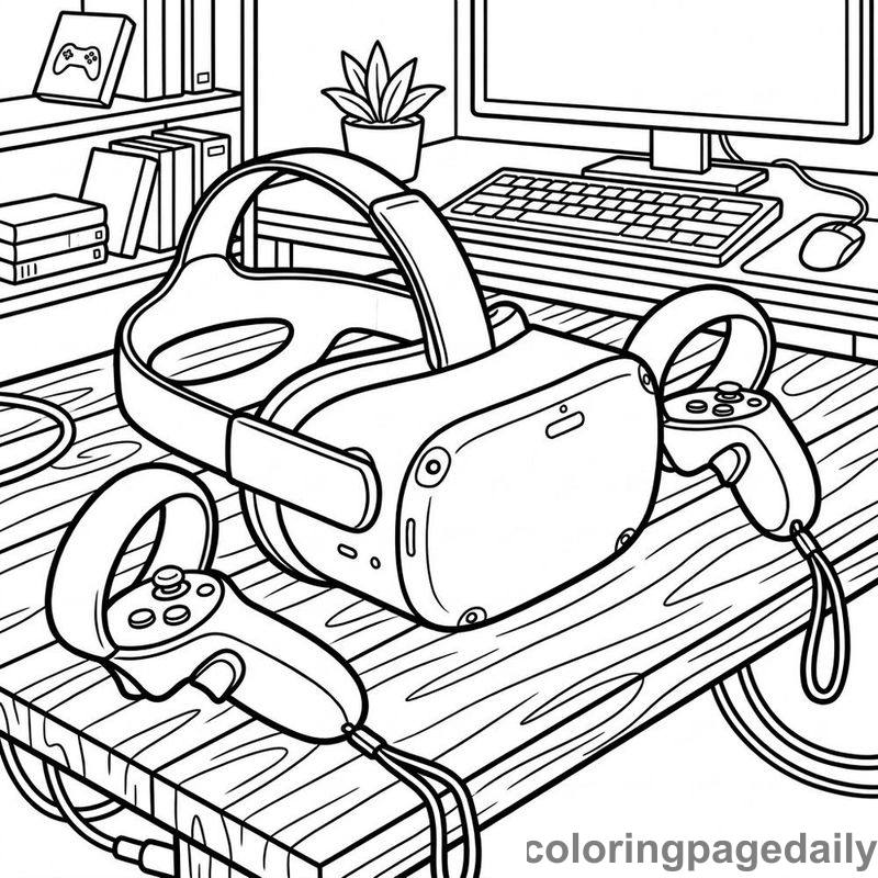 Virtual Reality Gaming Setup - Daily printable coloring page in Video Games and Pixel Art category