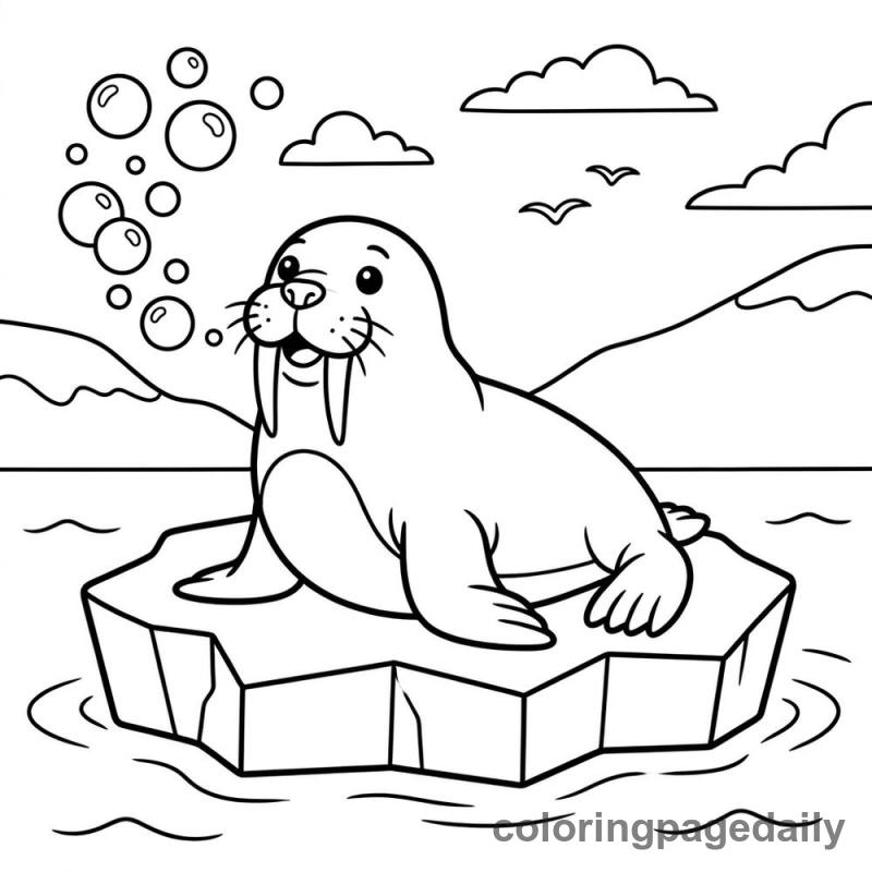 Walrus Blowing Bubbles - Daily printable coloring page in Winter and Snow Season category