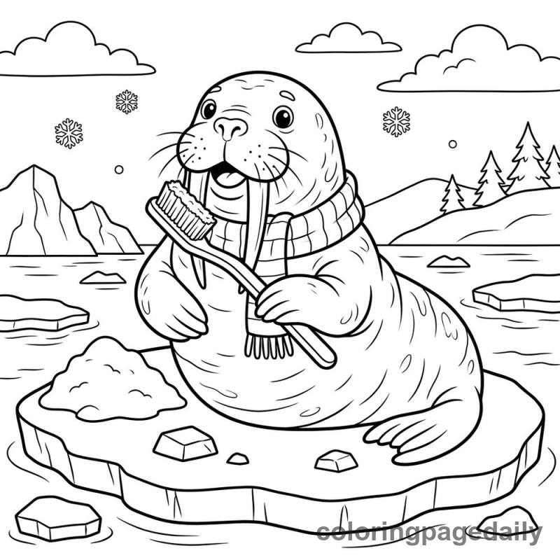 Walrus Brushing Tusks - Daily printable coloring page in Winter and Snow Season category