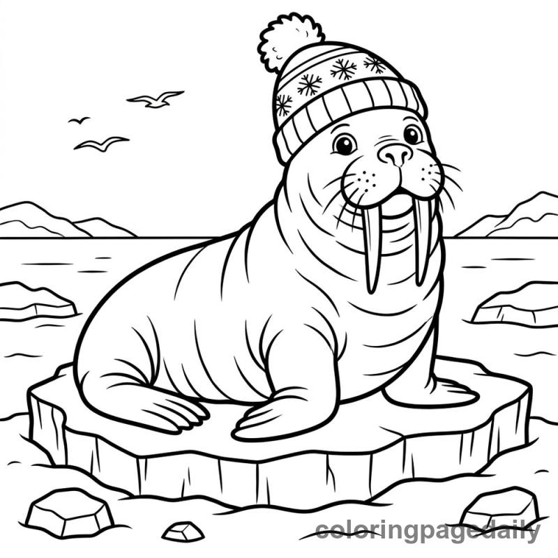 Walrus In Winter Hat - Daily printable coloring page in Winter and Snow Season category
