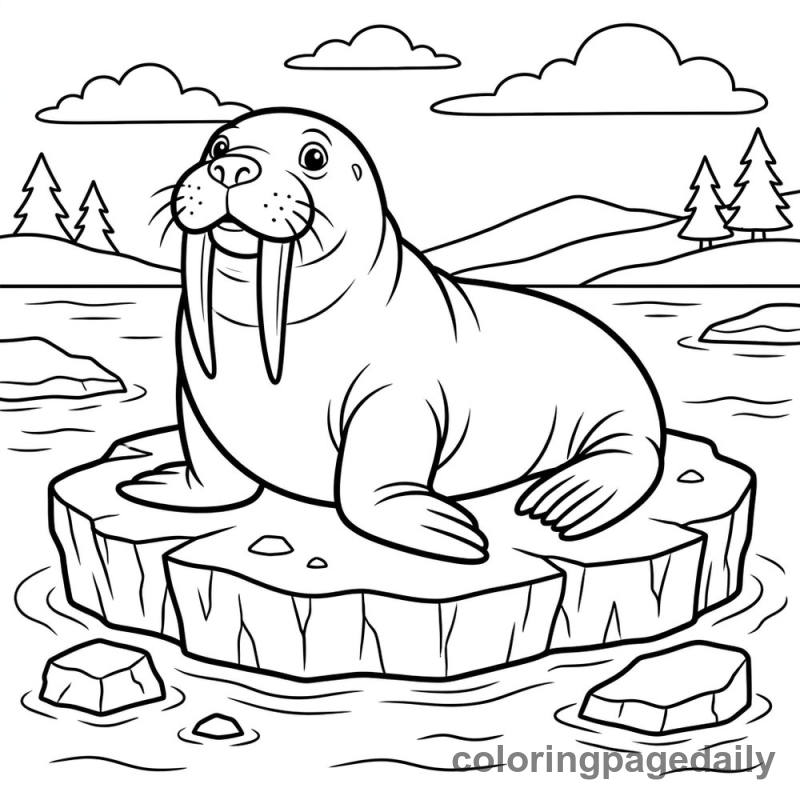 Walrus On Ice - Daily printable coloring page in Winter and Snow Season category