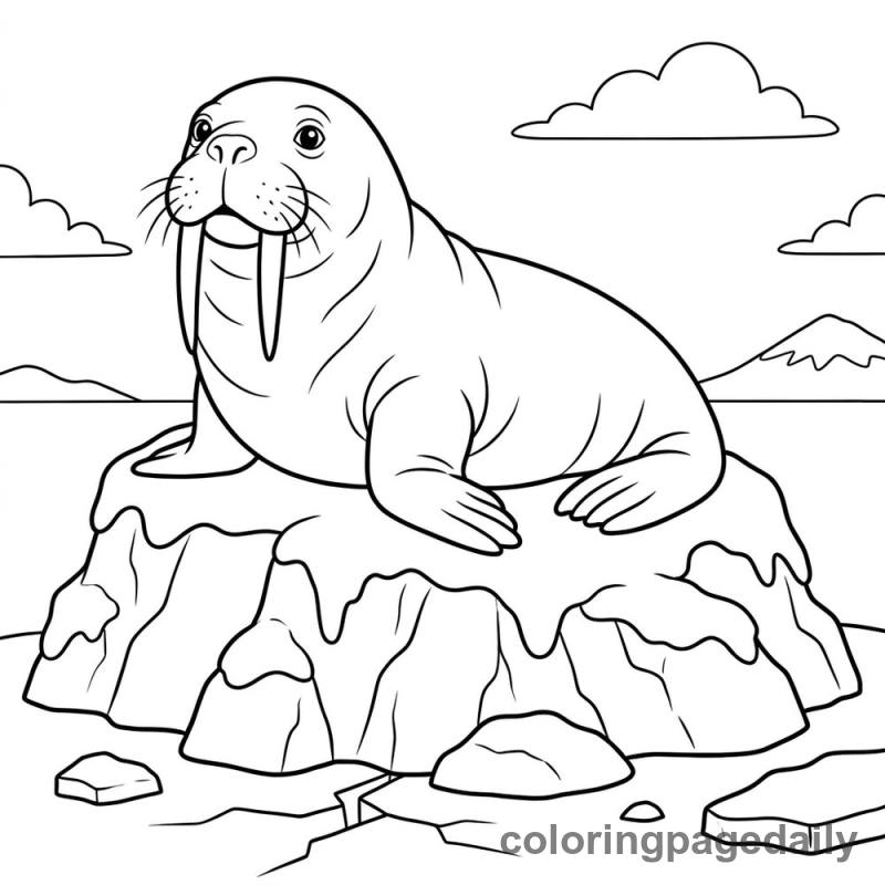 Walrus Resting on Ice - Daily printable coloring page in Winter and Snow Season category