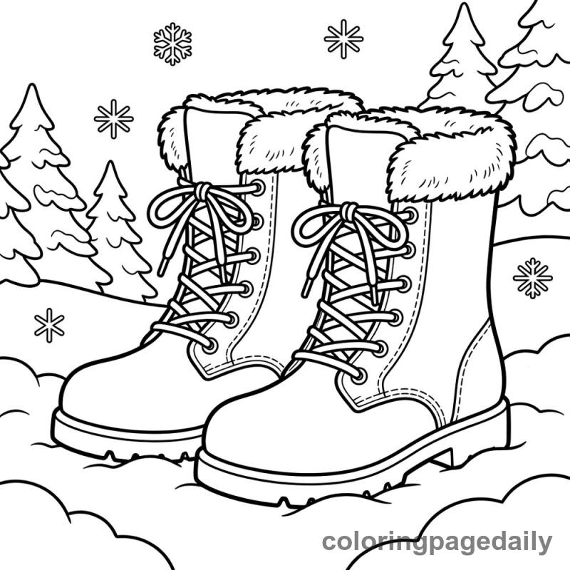 Warm Winter Boots - Daily printable coloring page in Winter and Snow Season category