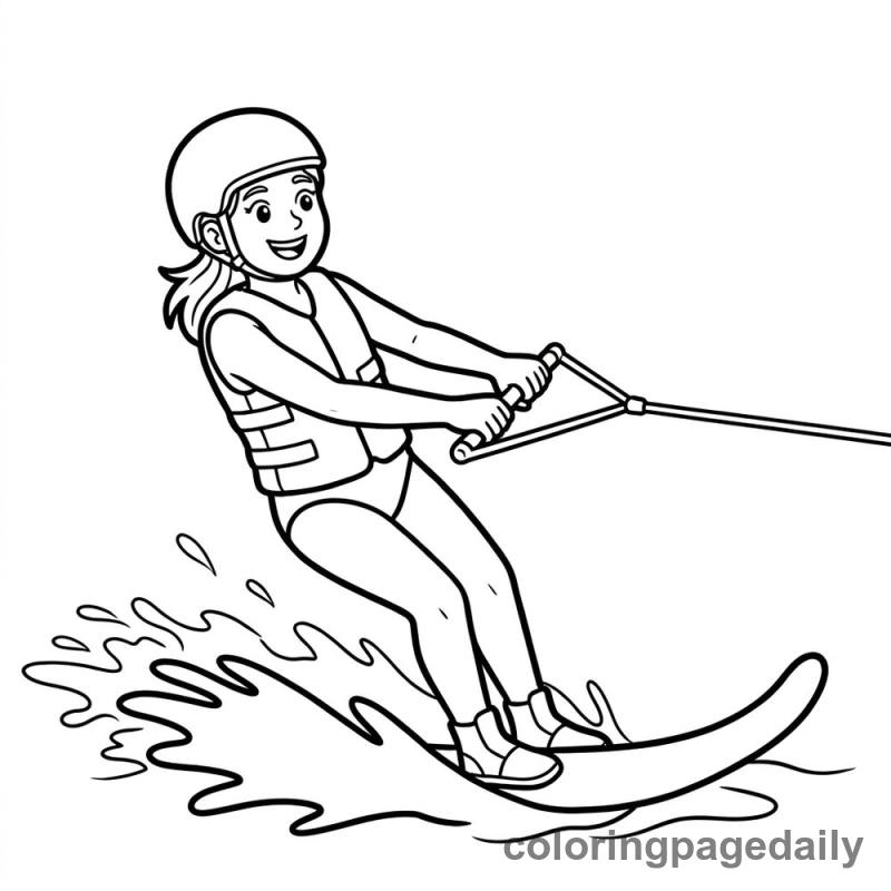 Water Skier Action - Daily printable coloring page in Sports category