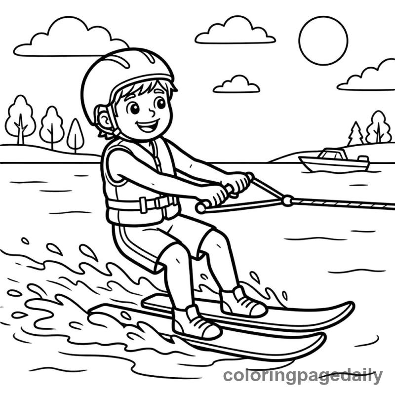 Water Skiing Adventure - Daily printable coloring page in Sports category