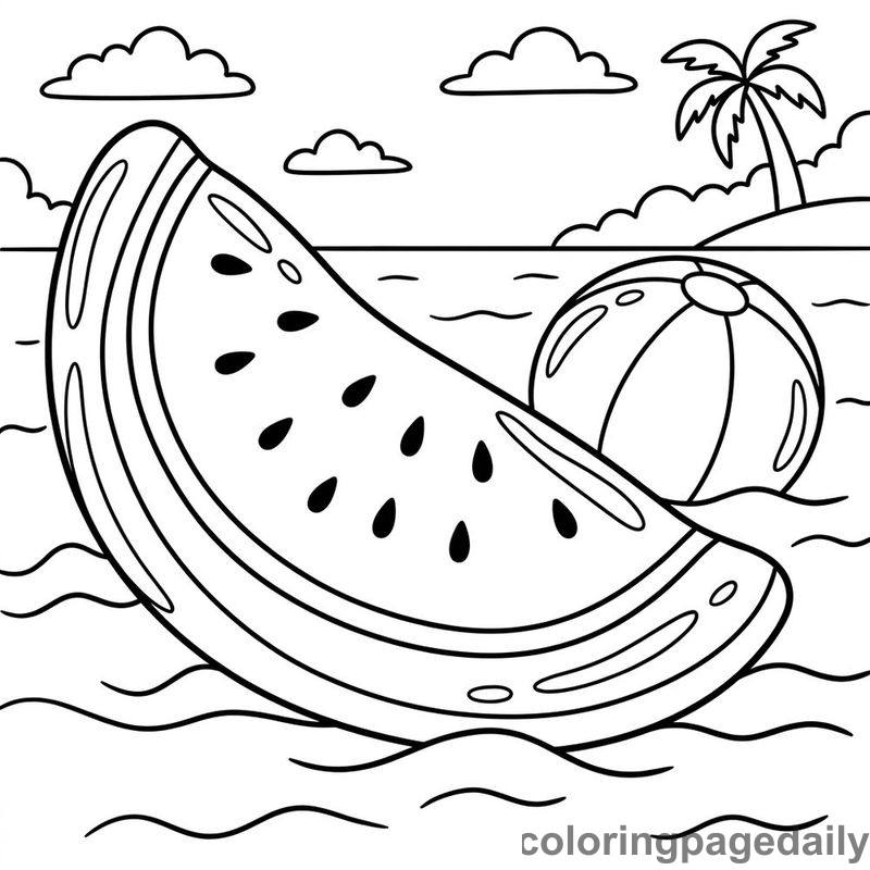 Watermelon Slice Pool Float - Daily printable coloring page in Summer Vacation category
