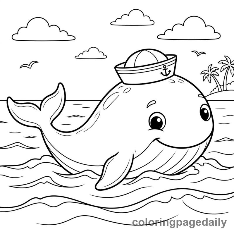 Whale Sailor Hat - Daily printable coloring page in Ocean and Underwater Life category