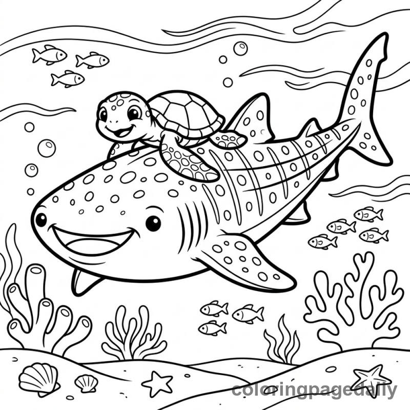 Whale Shark And Sea Turtle - Daily printable coloring page in Ocean and Underwater Life category
