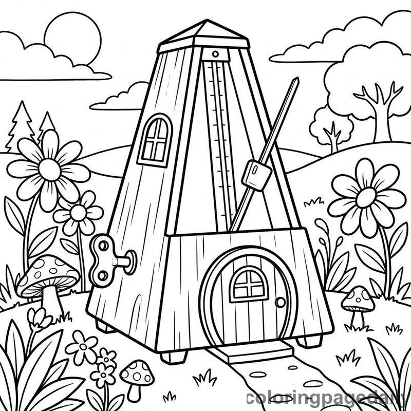 Whimsical Metronome House - Daily printable coloring page in Scenery category