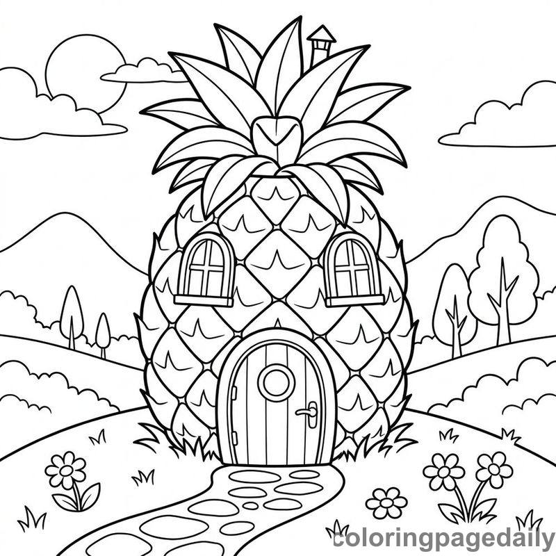 Whimsical Pineapple Home - Daily printable coloring page in Scenery category