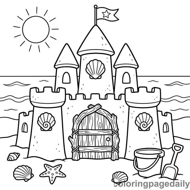 Whimsical Sandcastle House - Daily printable coloring page in Scenery category