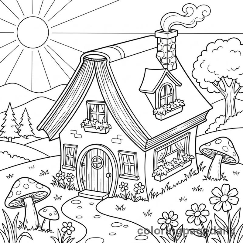 Whimsical Storybook House - Daily printable coloring page in Scenery category