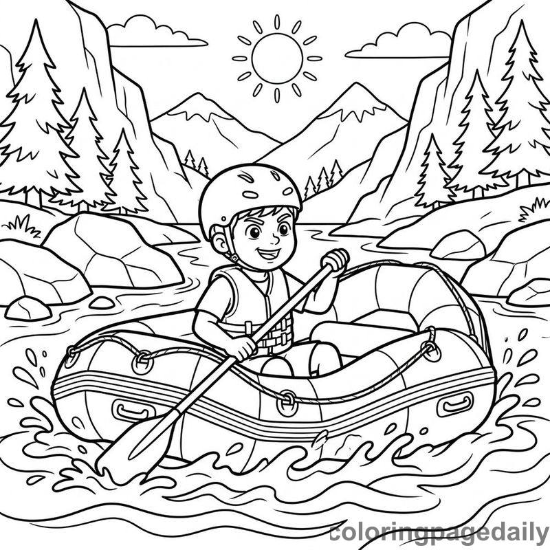 Whitewater Rafting Adventure - Daily printable coloring page in Sports category