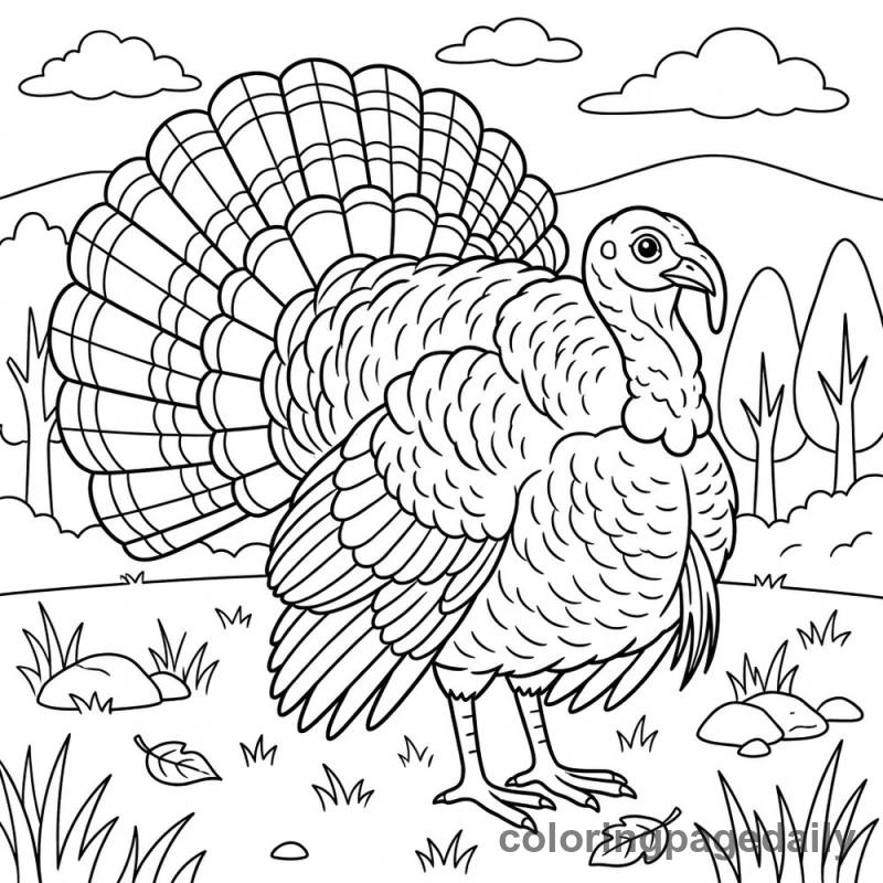 Wild Turkey Tail Display - Daily printable coloring page in Thanksgiving category