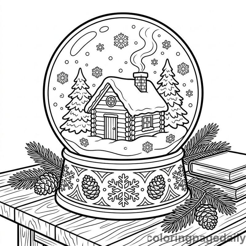 Winter Snow Globe - Daily printable coloring page in Winter and Snow Season category