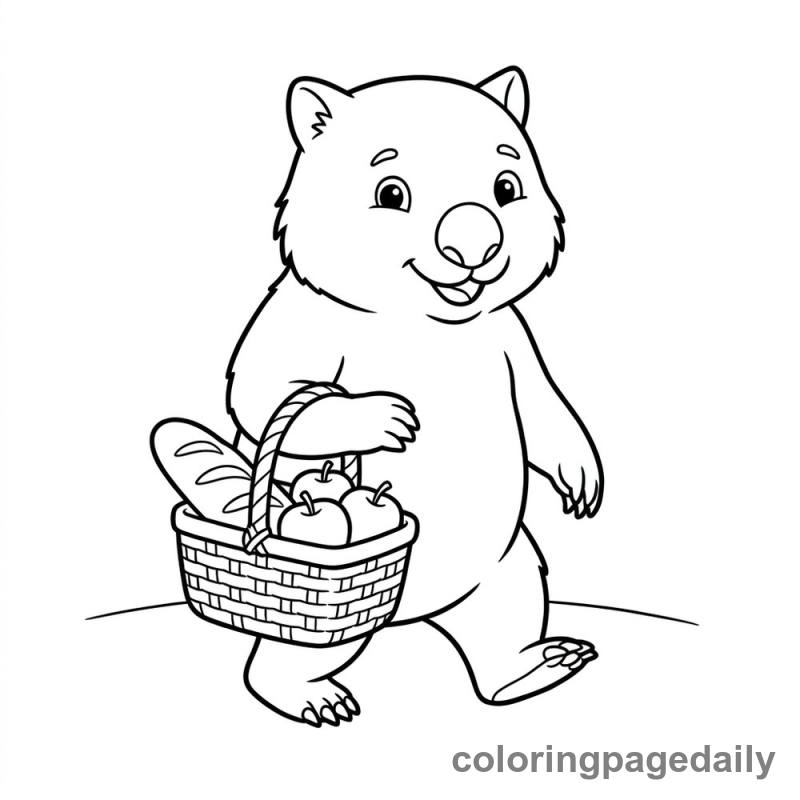 Wombat Carrying Picnic Basket - Daily printable coloring page in Animals category