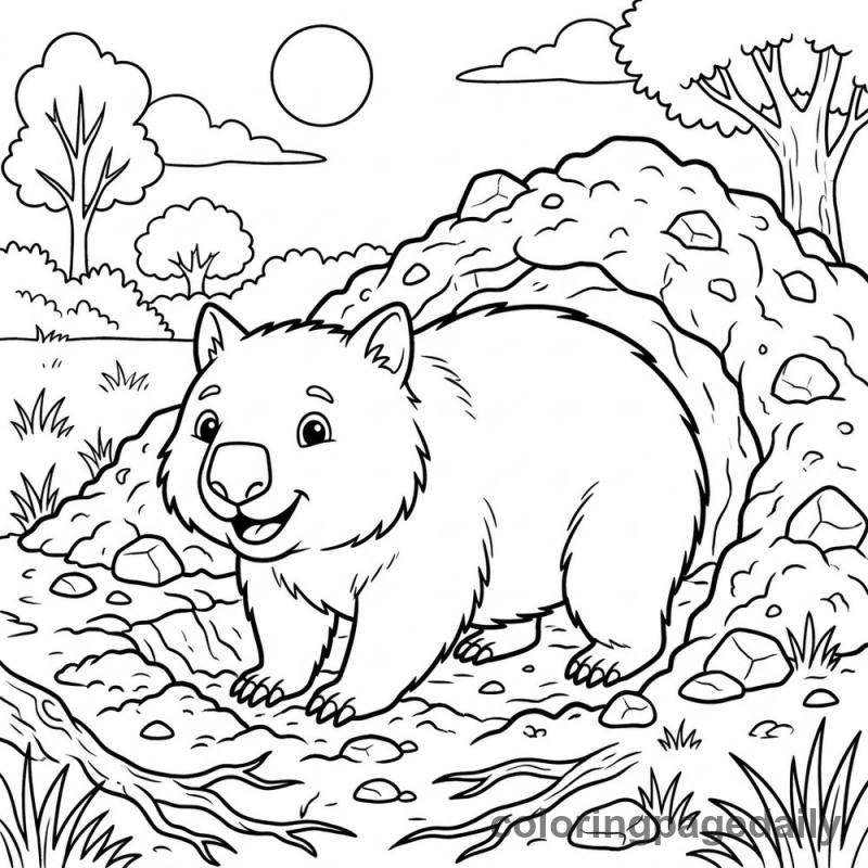 Wombat's Big Dig - Daily printable coloring page in Animals category