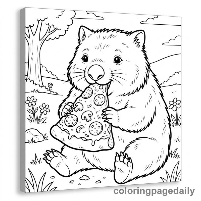 Wombat Eating Pizza - Daily printable coloring page in Animals category