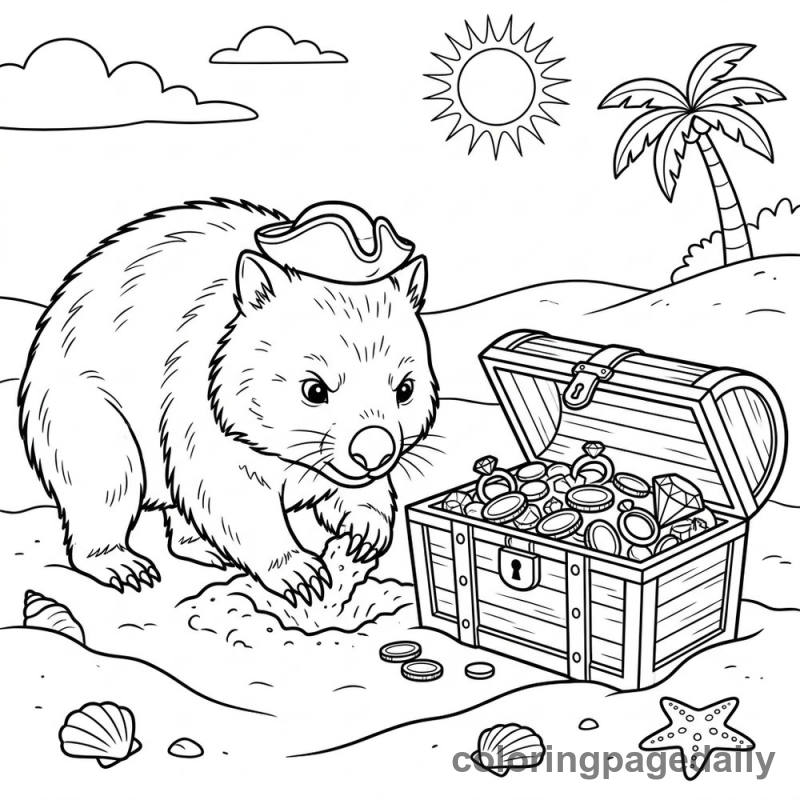 Wombat Finds Pirate Treasure - Daily printable coloring page in Animals category