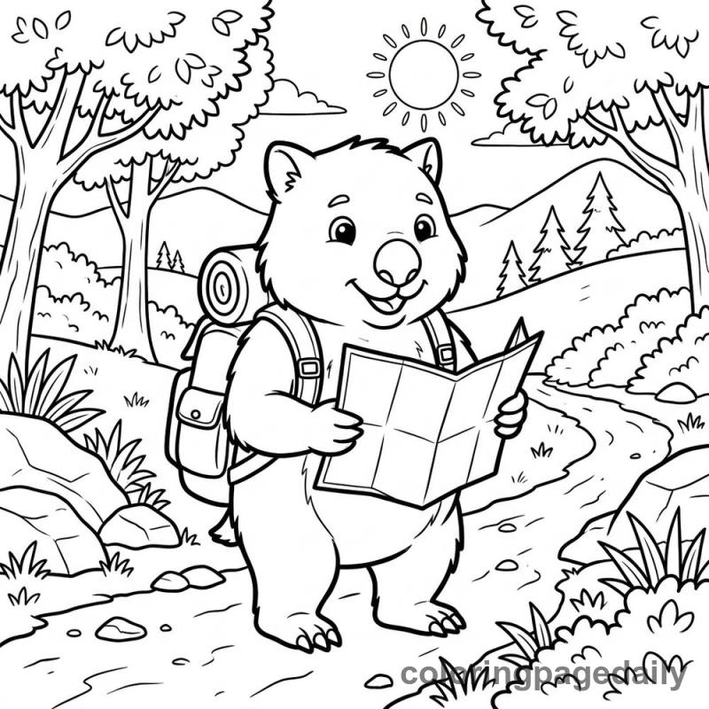 Wombat Hiking Adventure - Daily printable coloring page in Animals category