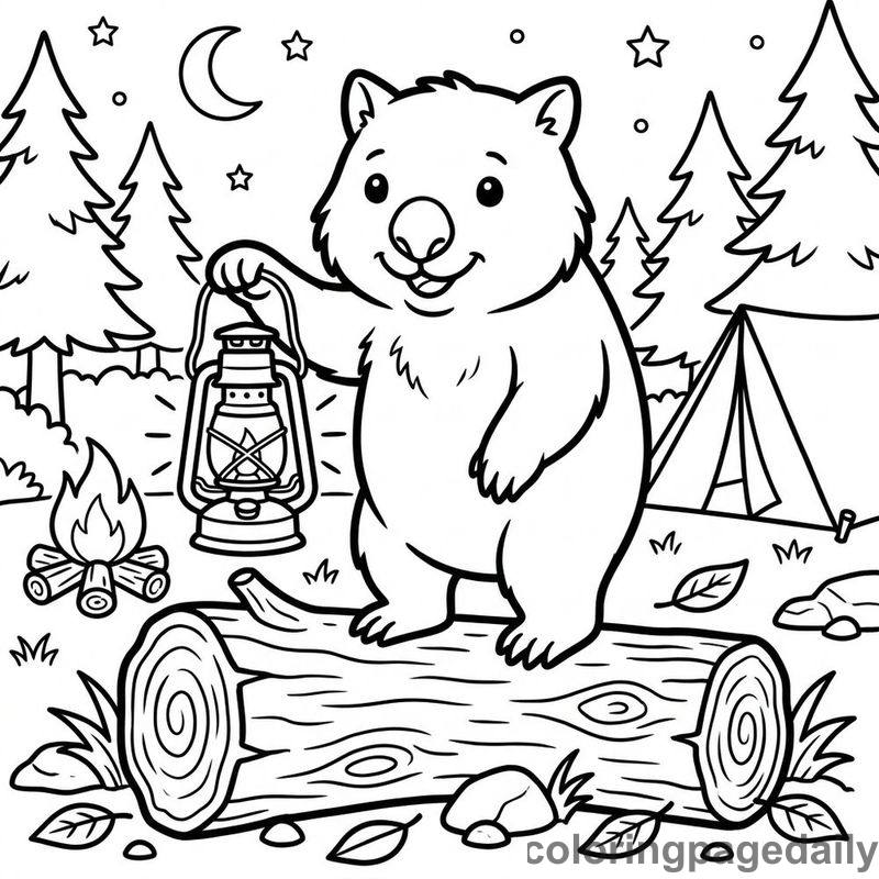 Wombat Holding Lantern - Daily printable coloring page in Animals category