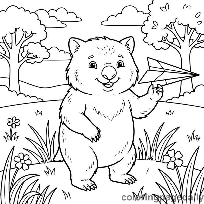 Wombat Paper Pilot - Daily printable coloring page in Animals category