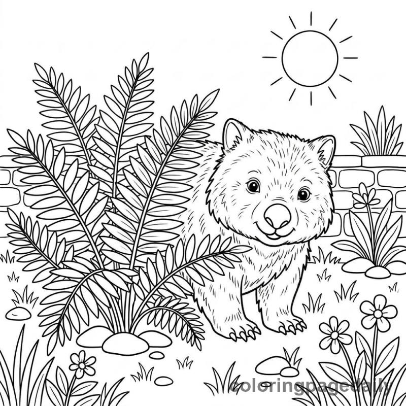 Wombat Playing Hide and Seek - Daily printable coloring page in Animals category