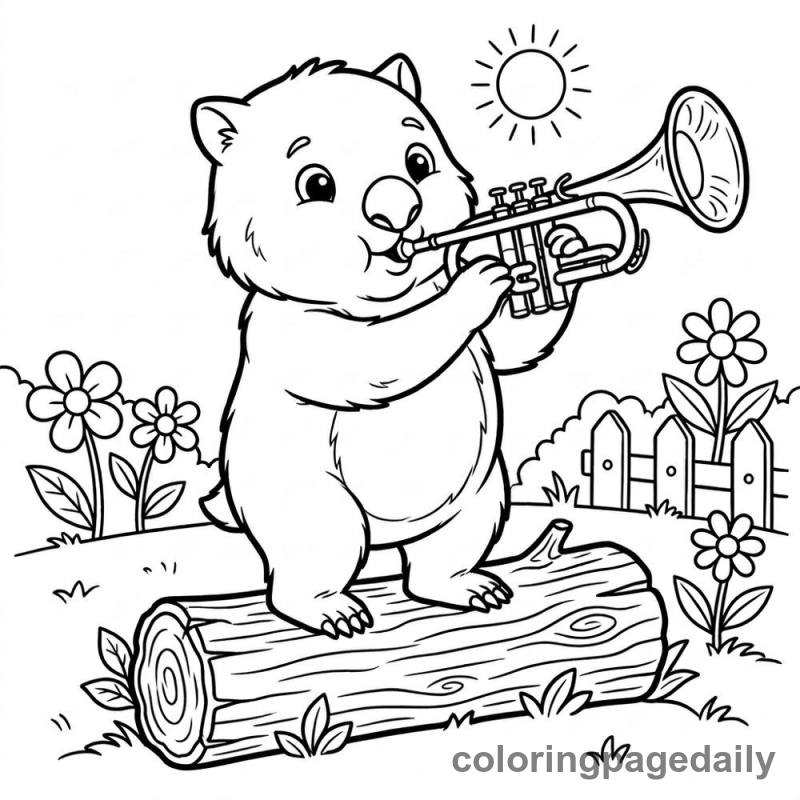 Wombat Playing Trumpet - Daily printable coloring page in Animals category