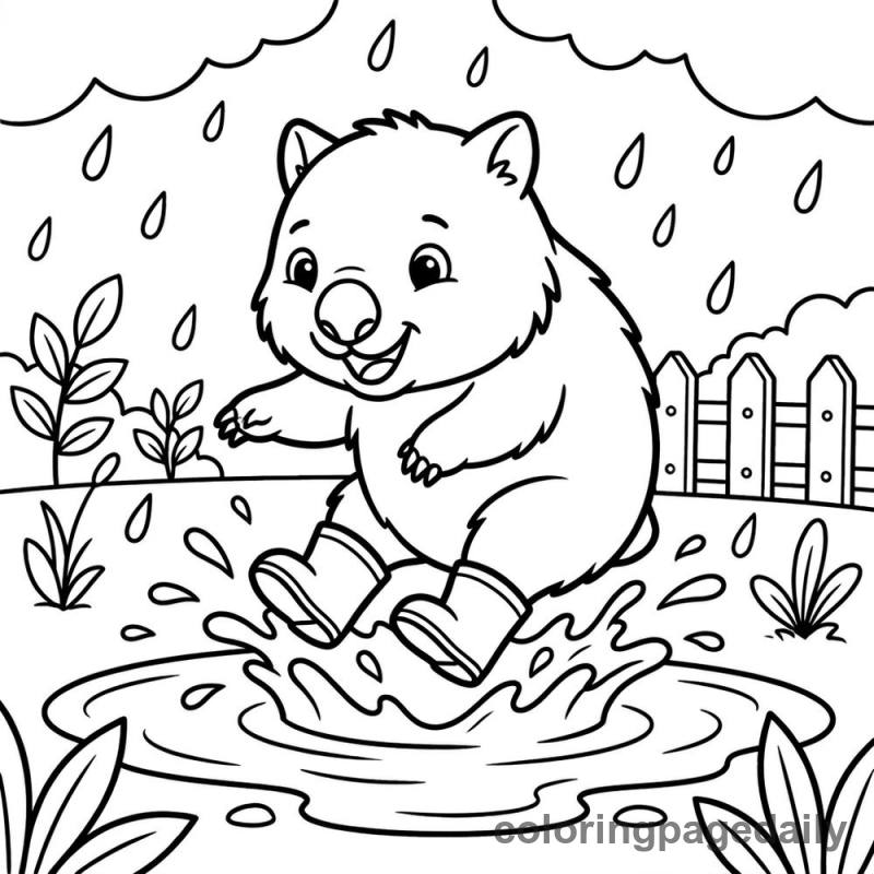 Wombat Puddle Jump - Daily printable coloring page in Animals category