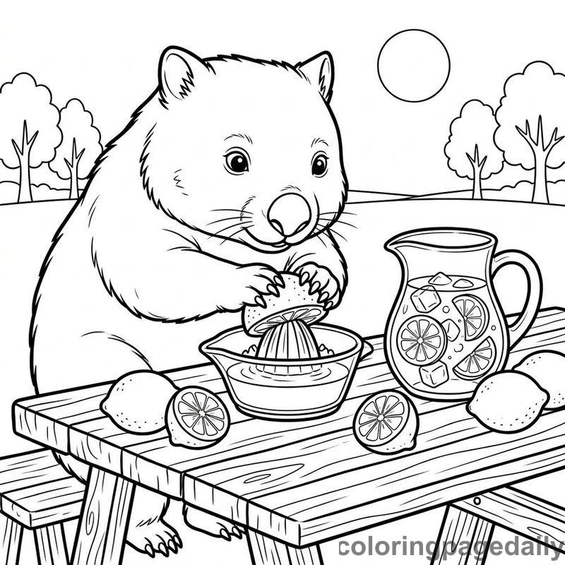 Wombat Squeezing Fresh Lemonade - Daily printable coloring page in Animals category