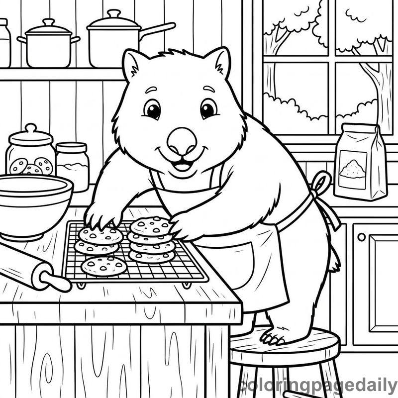 Wombat Stacking Chocolate Cookies - Daily printable coloring page in Animals category