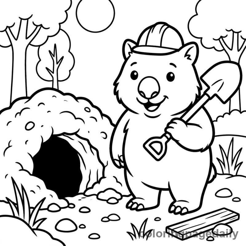 Wombat the Little Builder - Daily printable coloring page in Animals category