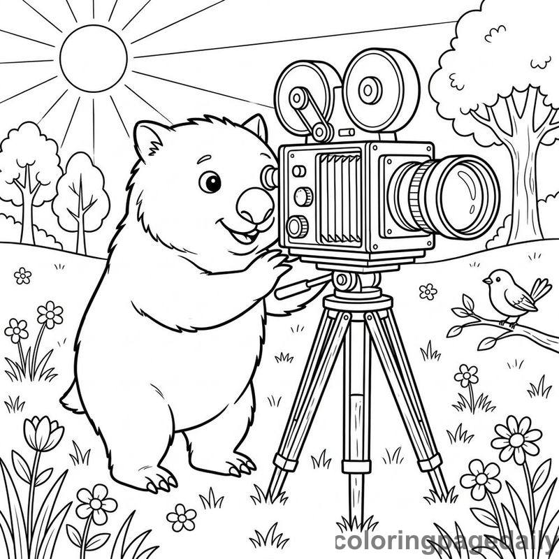 Wombat Vintage Photographer - Daily printable coloring page in Animals category