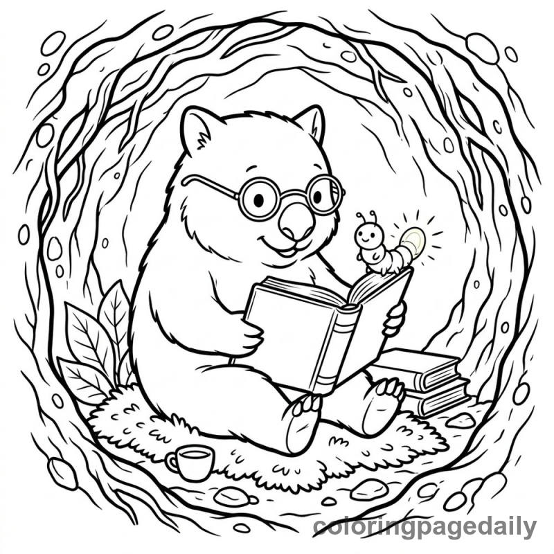 Wombat's Cozy Glow Worm Light - Daily printable coloring page in Animals category