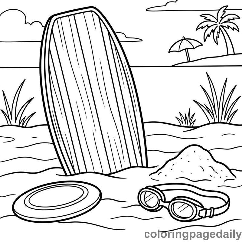 Wooden Boogie Board Sand - Daily printable coloring page in Summer Vacation category