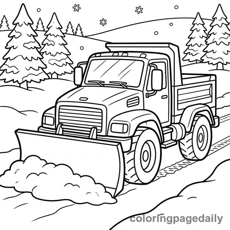 Working Snow Plow Truck - Daily printable coloring page in Winter and Snow Season category