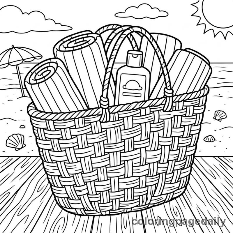 Woven Beach Tote Bag - Daily printable coloring page in Summer Vacation category